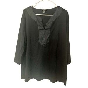 Lauren Ralph Lauren V-neck Long Sleeves Women's 2X Black Blouse Shirt